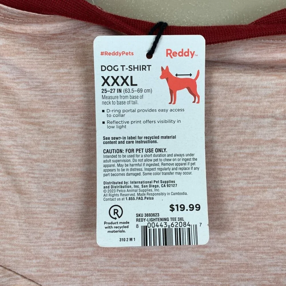 Reddy Pet Dog T-Shirt‎ Lightning Tee 3XL  XXXLPoly/Cotton Maroon Pink 25-27 in